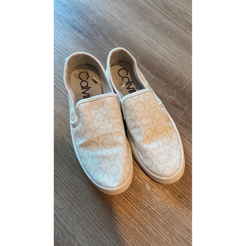 Calvin Klein Marren White Monogram Logo Slip On Sneakers Shoes size 6.5